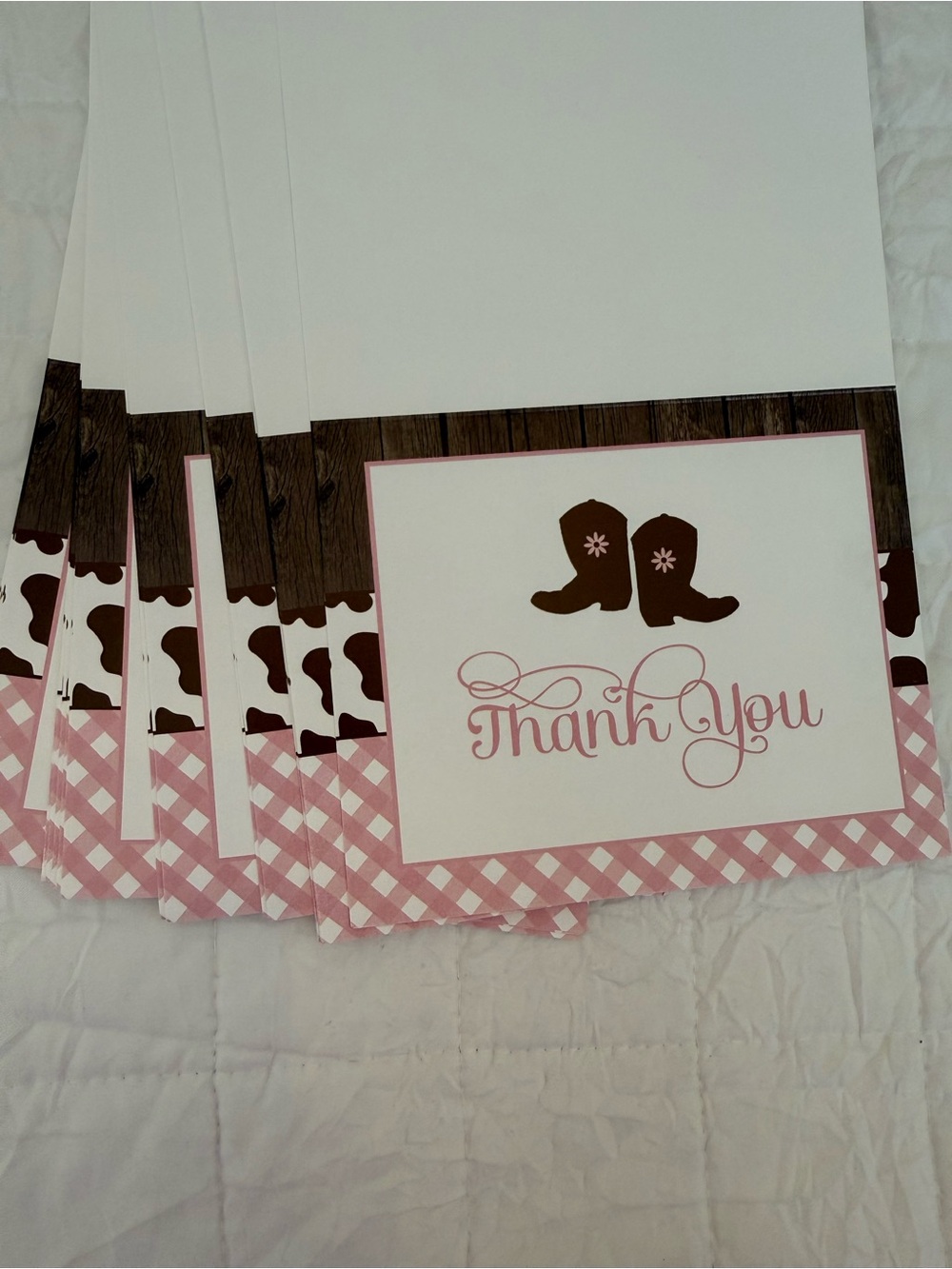 Set of 24 Pink and Brown Cowboy Boot Thank You Cards
